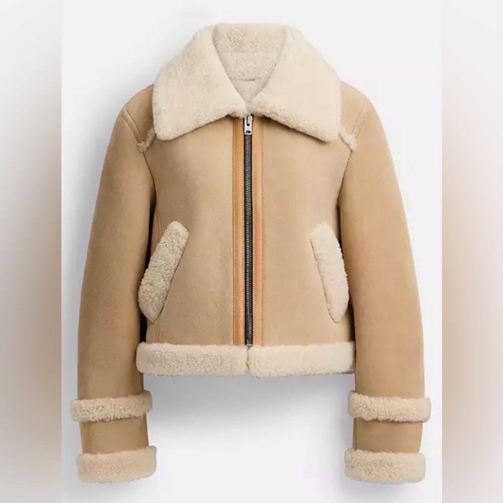 Coach Shearling Jacket in Sand Color Large Size NEW WITH TAGS - Picture 6 of 8
